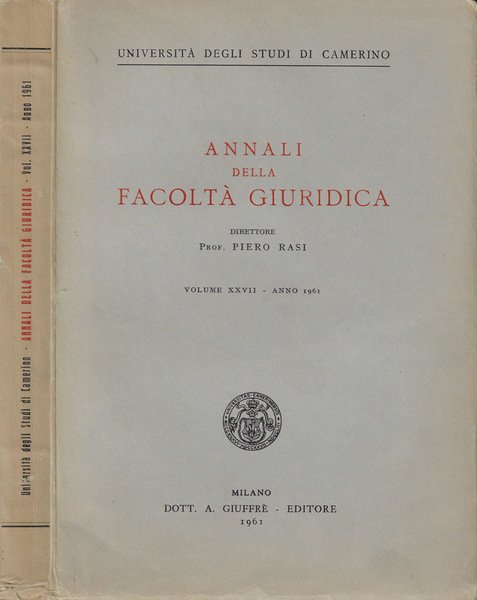 Annali della Facoltà Giuridica. Vol. XXVII-Anno 1961 | Immagine principale