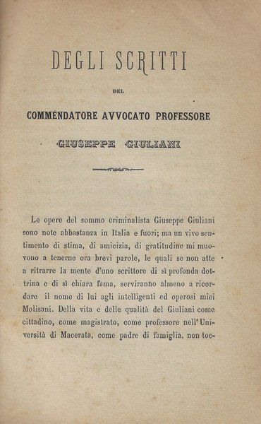 Degli scritti del Commendatore Avvocato Professore Giuseppe Giuliani