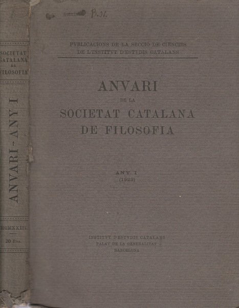 Anuari de la societat catalana de filosofia anno I 1923 | Immagine principale