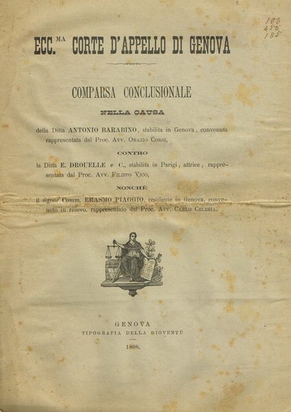 Ecc.ma Corte d'appello di Genova. Comparsa conclusionale nella causa della …