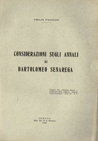 Considerazioni sugli annali di Bartolomeo Senarega