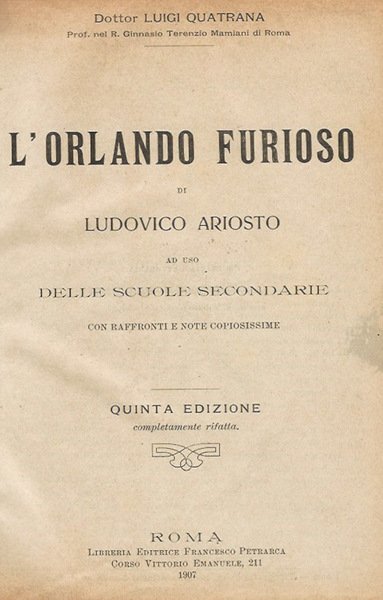 Orlando Furioso di Ludovico Ariosto ad uso delle scuole secondarie