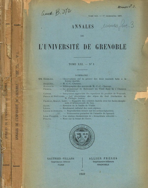 Annales de l'université de Grenoble. Tome XXI, fasc.I, II, 1909 | Immagine Gallery 2