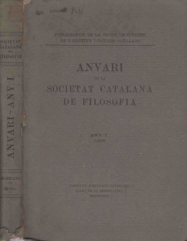 Anuari de la societat catalana de filosofia anno I 1923 | Immagine Gallery 2