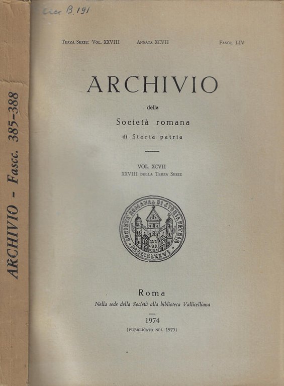 Archivio della Società Romana di Storia Patria Anno 1974
