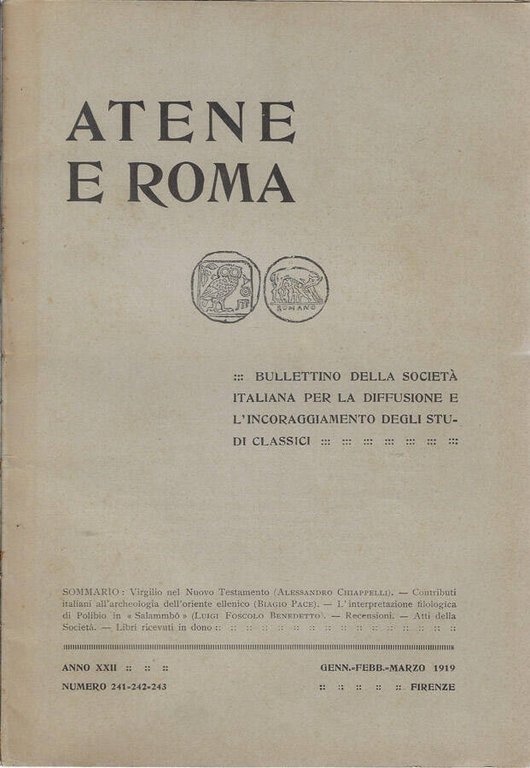 Atene e Roma anno 1919 N. 241-242-243