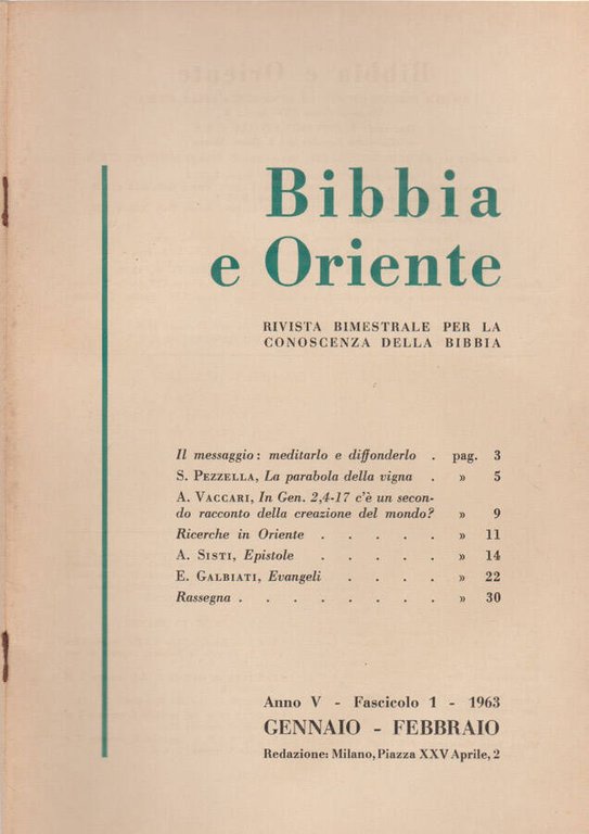 Bibbia e Oriente - Anno V - Gennaio-Febbraio - 1963