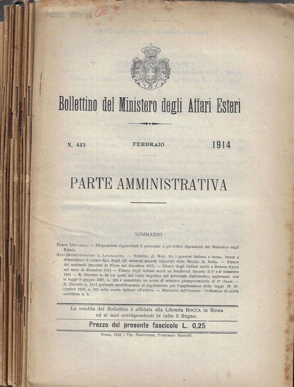 Bollettino del Ministero degli Affari Esteri anno 1914 (febbraio-dicembre) | Immagine Gallery 2