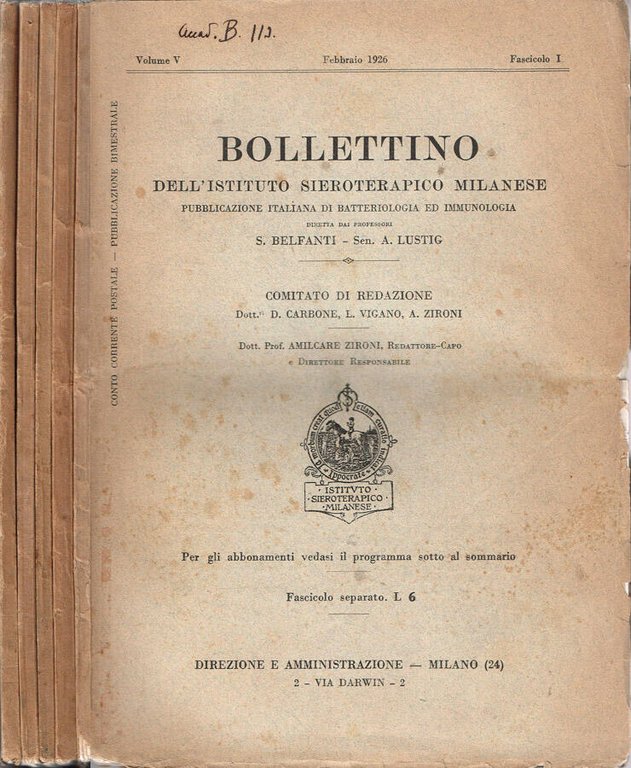 Bollettino dell'Istituto Sieroterapico Milanese