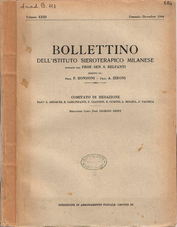 Bollettino dell'Istituto Sieroterapico Milanese