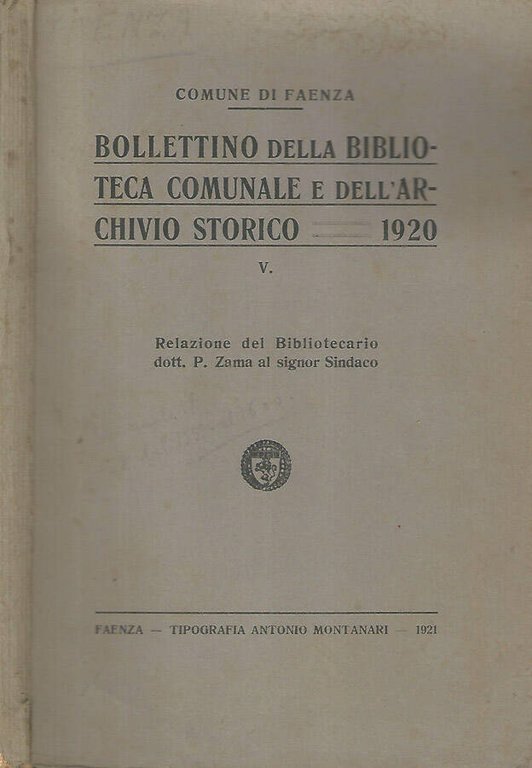 Bollettino della Biblioteca Comunale e dell'Archivio Storico 1920