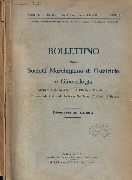 Bollettino della Società Marchigiana di Ostetricia e Ginecologia pubblicato per …