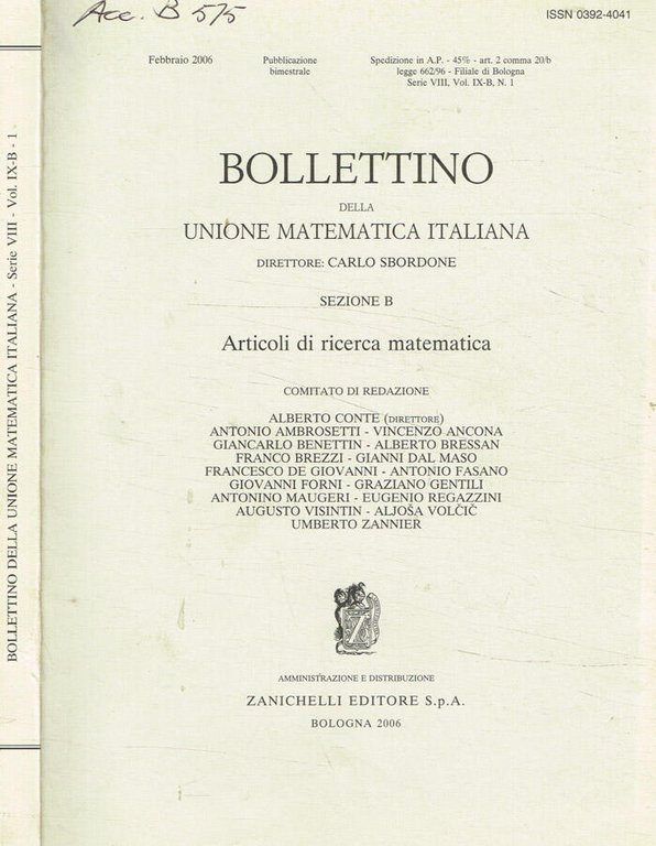 Bollettino della unione matematica italiana . Vol.VIII, fasc.I, anno 2006 | Immagine Gallery 2