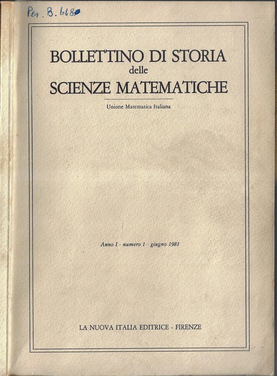 Bollettino di storia delle scienze matematiche Anno I N. 1 …