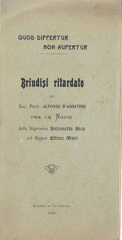 Brindisi di nozze del Sac. Prof. Alfonso D'Agostino per le …