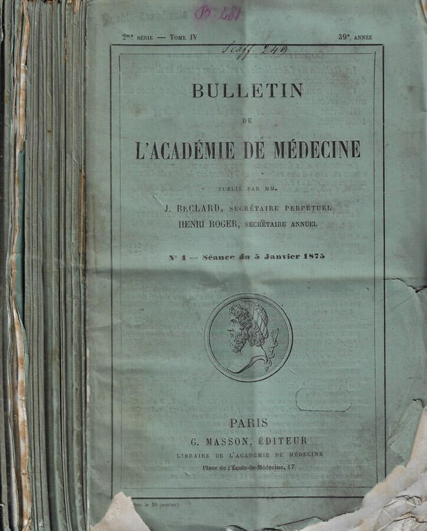 Bulletin de L'Académie de Médecine Anno 1875 (incompleto)