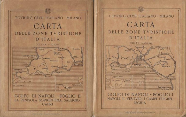 Carta delle zone turistiche d'Italia. Golfo di Napoli. Foglio I (Napoli, Il Vesuvio, I Campi Flegrei, Ischia), Vol. II (La Penisola Sorrentina, Salerno, Capri)