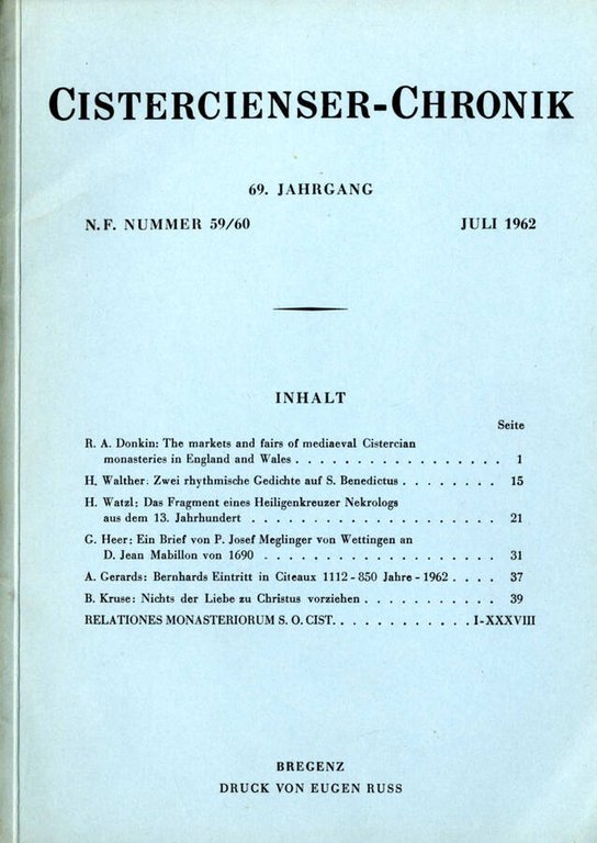 CISTERCIENSER-CHRONIK 59/60 DEL 1962