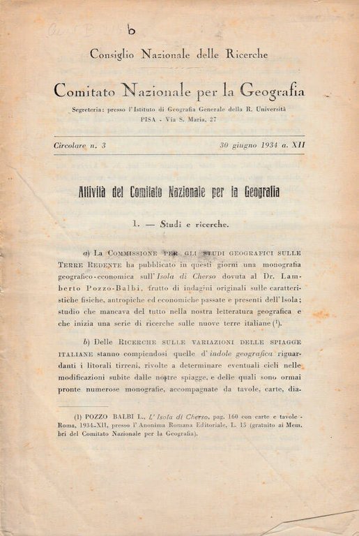 Comitato nazionale per la geografia anno XII, n3