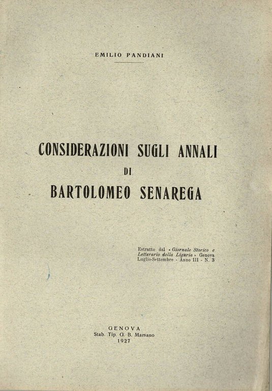 Considerazioni sugli annali di Bartolomeo Senarega