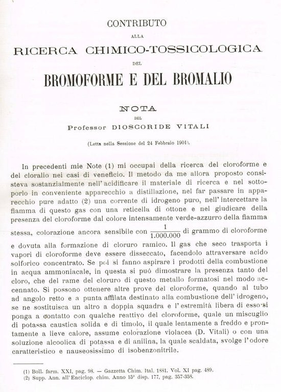 Contributo alla ricerca chimico-tossicologica del Bromoforme e del Bromalio