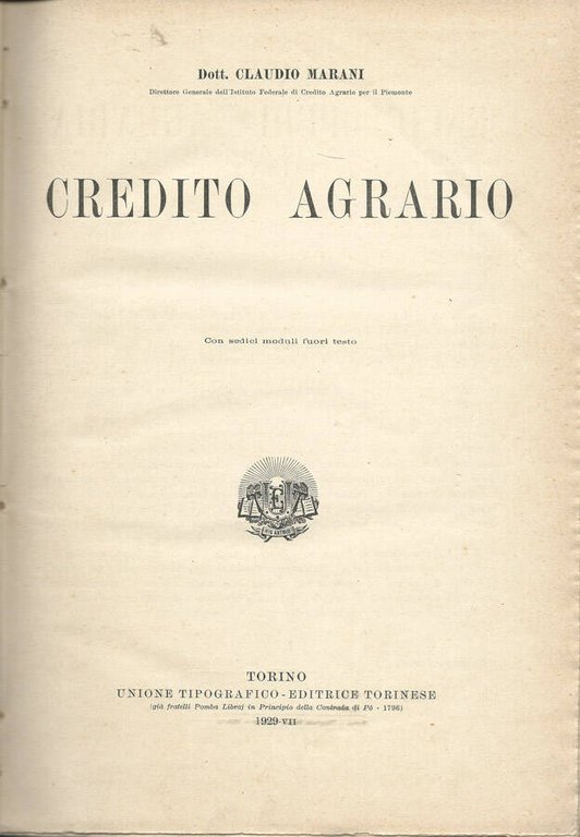 Credito Agrario-Nuova Enciclopedia Agraria Italiana.Parte ottava