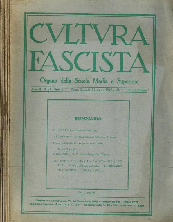Cultura fascista. Organo della scuola media e superiore anno II, n.24, 27, 32, 34, 35, 37, 38, 39, anno 1928