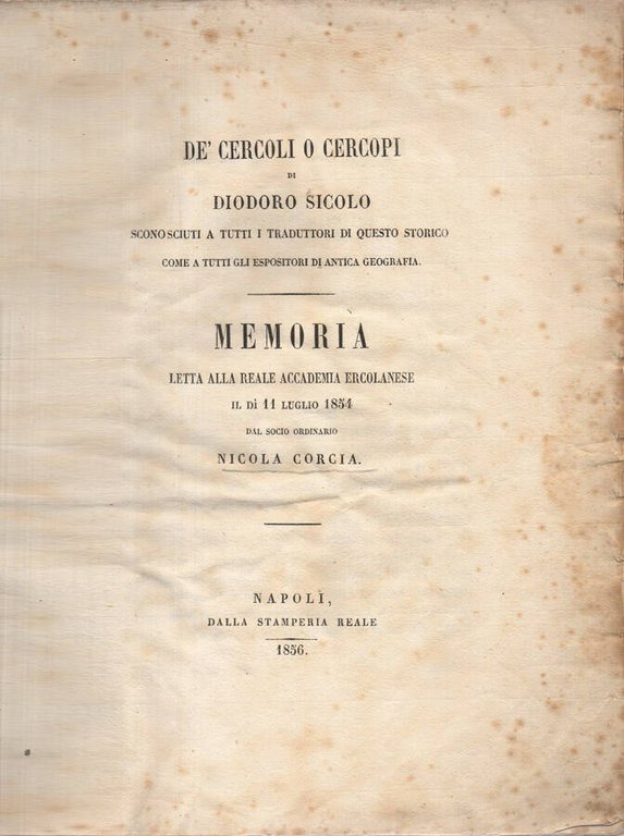 De' cercoli o cercopi di Diodoro Sicolo