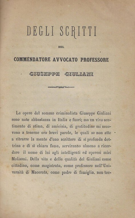 Degli scritti del Commendatore Avvocato Professore Giuseppe Giuliani