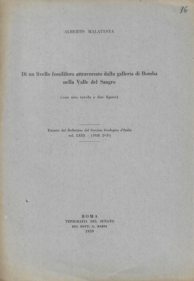 Di un livello fossilifero attraversato dalla galleria di Bomba nella …
