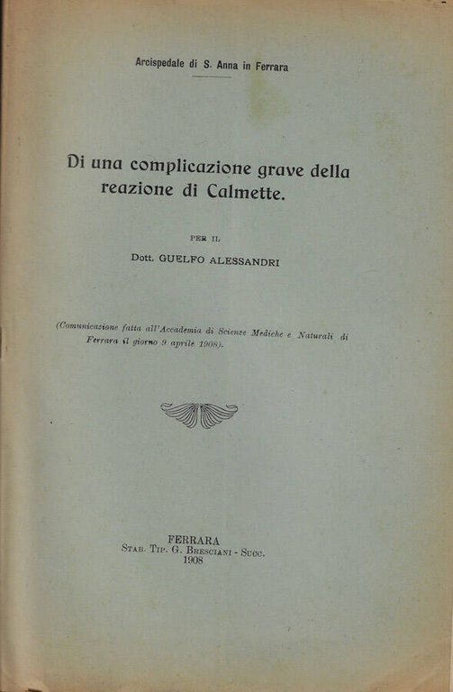 Di una complicazione grave della reazione di Calmette