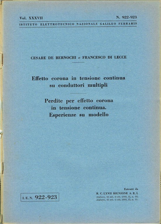 Effetto corona in tensione continua su conduttori multipli - Perdite …