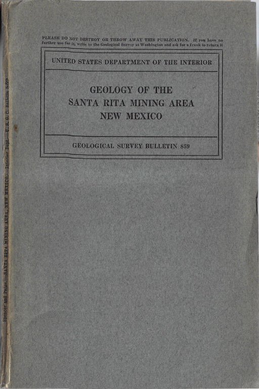 Geology of the Santa Rita mining area New Mexico
