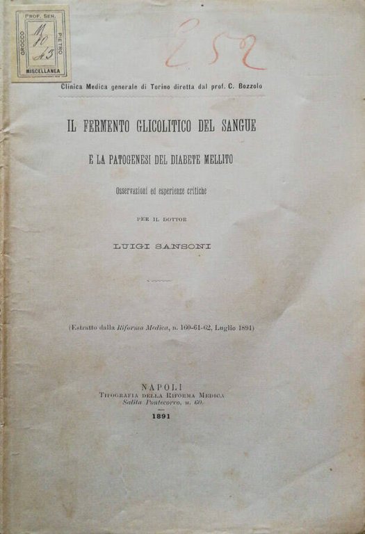 Il fermento glicolitico del sangue e la patogenesi del diabete …