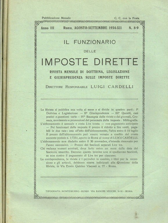 Il funzionario delle imposte dirette. Rivista mensile di dottrina, legislazione …
