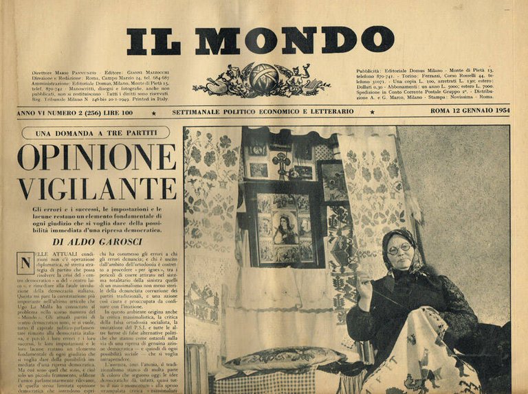 Il Mondo. Settimanale politico economico e letterario. Anno VI, 1954. …