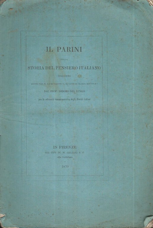 Il Parini nella storia del pensiero Italiano