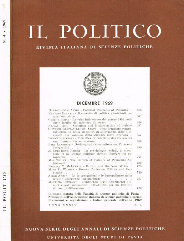 Il Politico. Rivista italiana di scienze politiche nuova serie anno …