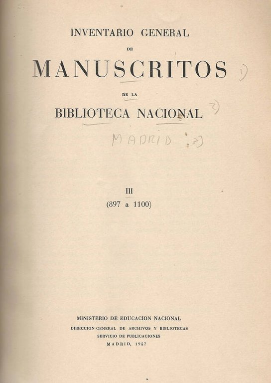 Inventario General de manuscritos de la Biblioteca Nacional III