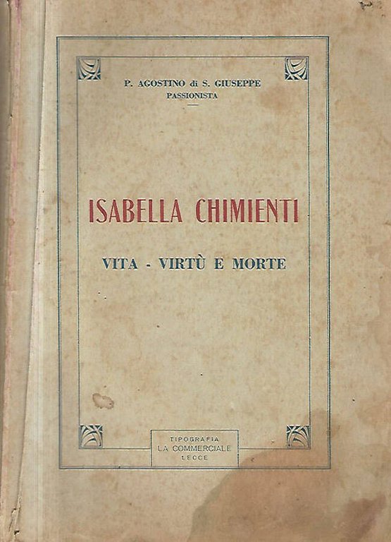 ISABELLA CHIMENTI. VITA - VIRTU' E MORTE