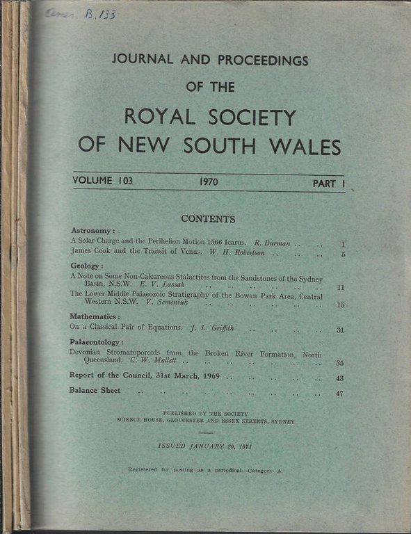 Journal and proceedings of the Royal Society of New South …