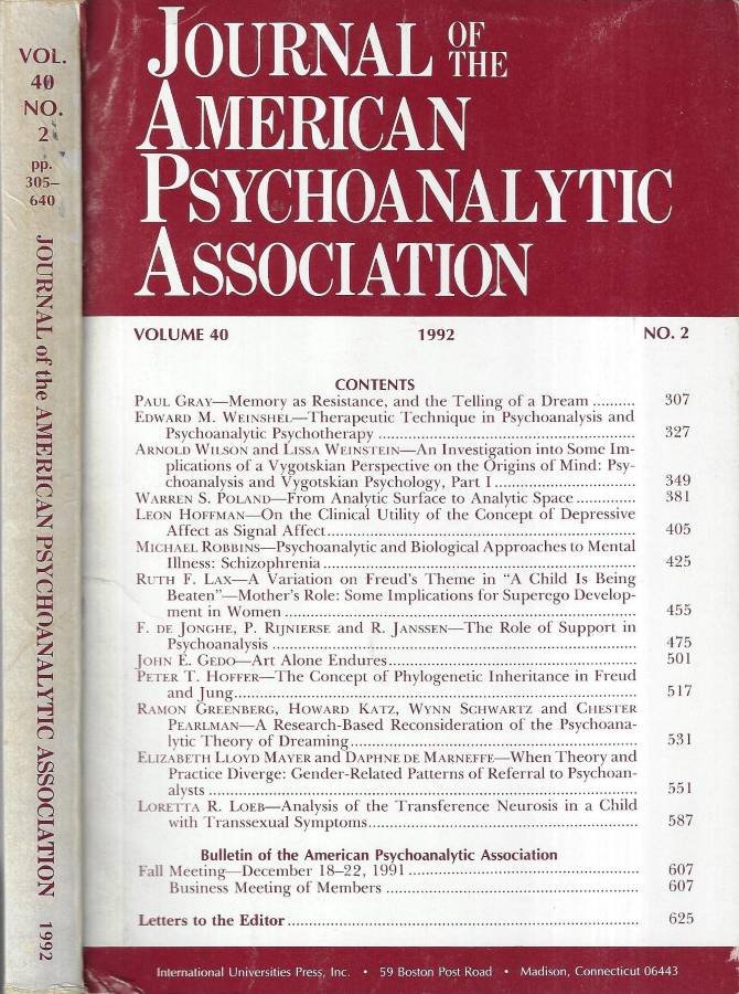 Journal of the American Psychoanalytic Association Vol. 40, n. 2 | Immagine principale