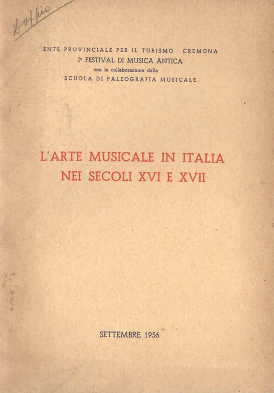 L'arte musicale in italia nei secoli XVI e XVII