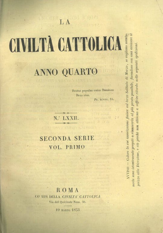 La Civiltà Cattolica 1853 | Immagine Gallery 2