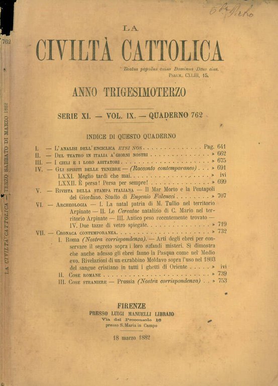 La Civiltà Cattolica 1882 | Immagine Gallery 2