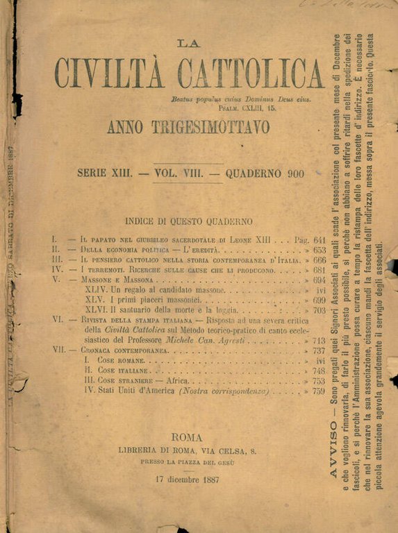 La Civiltà Cattolica 1887 | Immagine Gallery 2