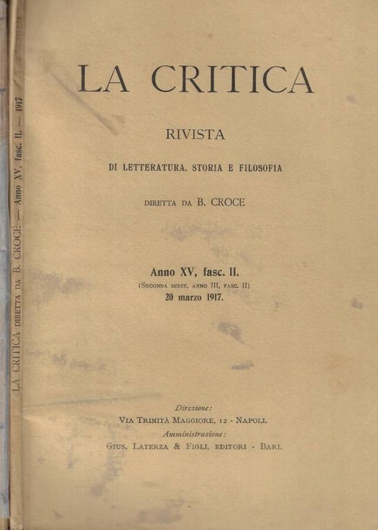 La Critica fasc. II-VI Anno 1917