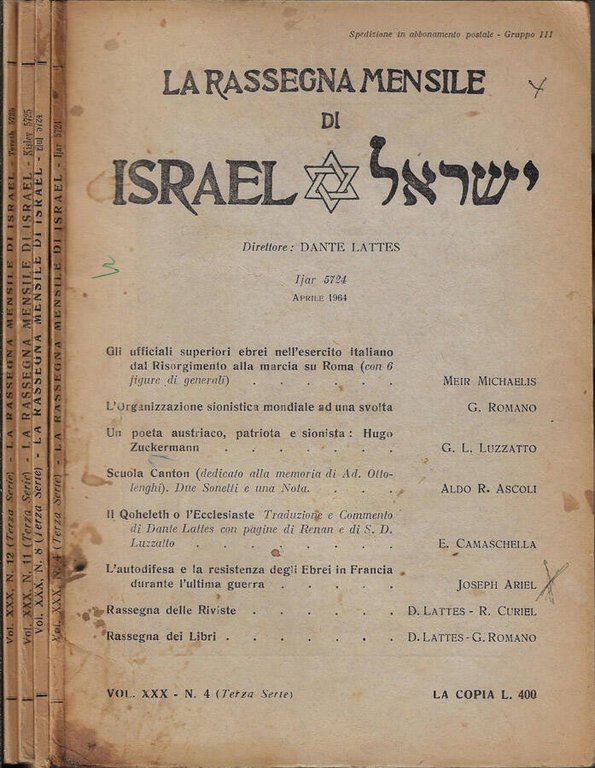 La rassegna mensile di Israel Vol. XXX N. 4, 8, …