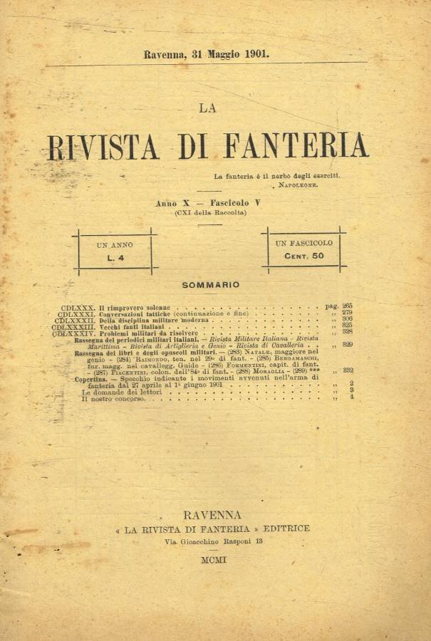 La rivista di fanteria fascicolo V, anno 1901 | Immagine principale