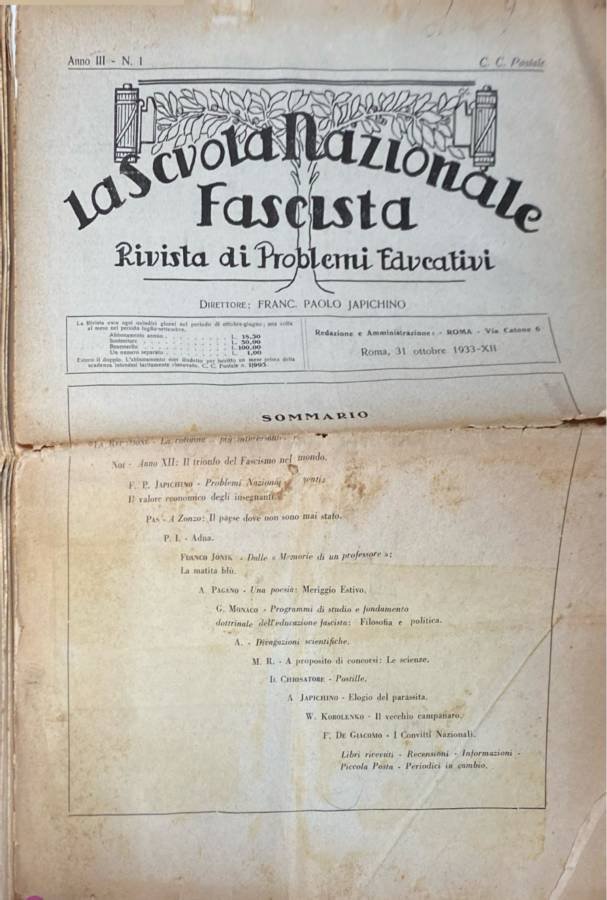 La Scuola Nazionale Fascista anno III, n 1,2,3,4 1933 | Immagine principale